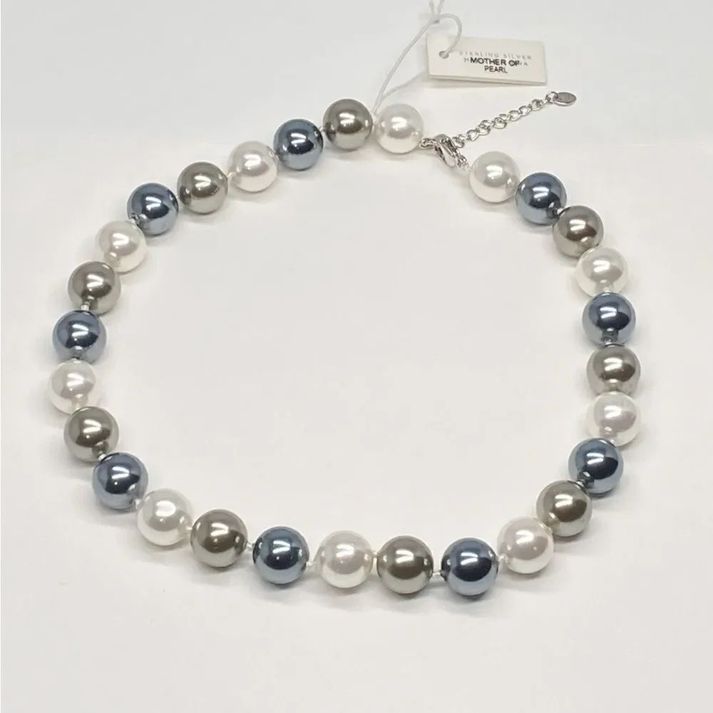 Iris and Lily Mother of Pearl Grey Silver Ivory Pearls Necklace